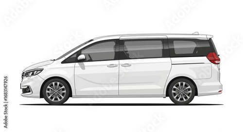 Sleek white minivan illustration, showcasing automotive design elements