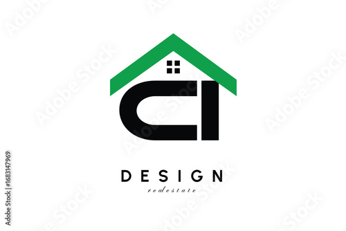 CI Letter Logo – Green Roof House Monogram for Real Estate & Home Branding