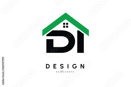 DI Letter Logo – Green Roof House Monogram for Real Estate & Home Branding