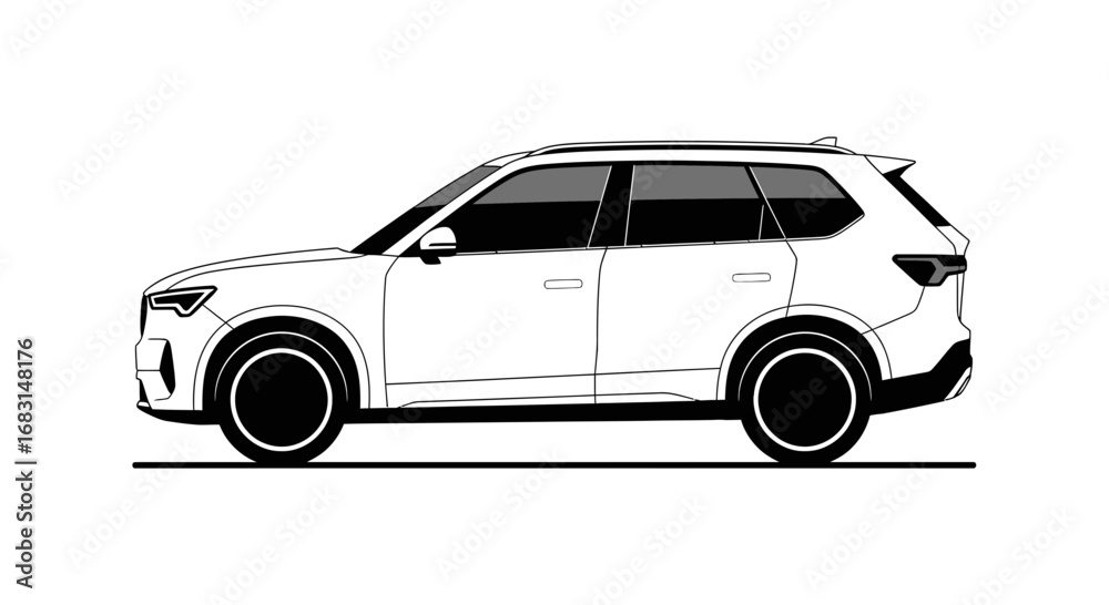 Fototapeta premium Stylized black and white illustration of a modern crossover utility vehicle