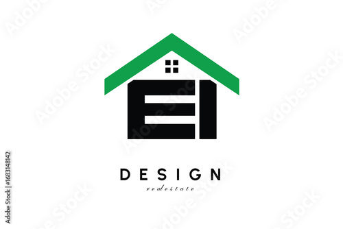 EI Letter Logo – Green Roof House Monogram for Real Estate & Home Branding