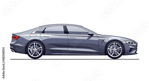 Sophisticated gray sedan, rendered in a crisp, stylish vector illustration