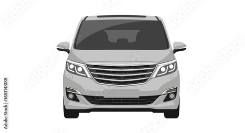 Stylish silver minivan illustration with detailed front view design