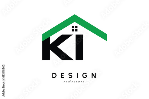KI Letter Logo – Green Roof House Monogram for Real Estate & Home Branding