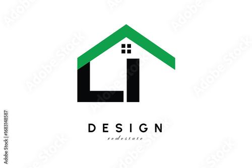 LI Letter Logo – Green Roof House Monogram for Real Estate & Home Branding