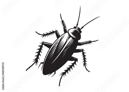 cockroach logo silhouette vector, cockroach silhouette vector illustration, roach silhouette vector logo, silhouette of cockroach insect, cockroach insect logo silhouette vector on white background.