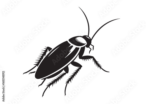cockroach logo silhouette vector, cockroach silhouette vector illustration, roach silhouette vector logo, silhouette of cockroach insect, cockroach insect logo silhouette vector on white background.