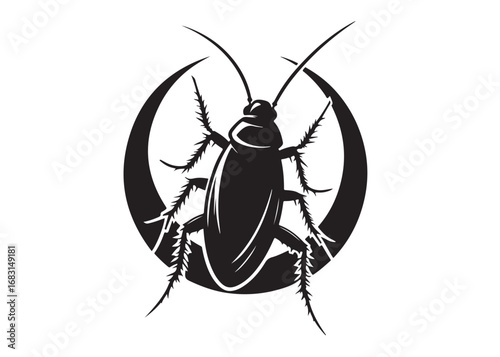 cockroach logo silhouette vector, cockroach silhouette vector illustration, roach silhouette vector logo, silhouette of cockroach insect, cockroach insect logo silhouette vector on white background.