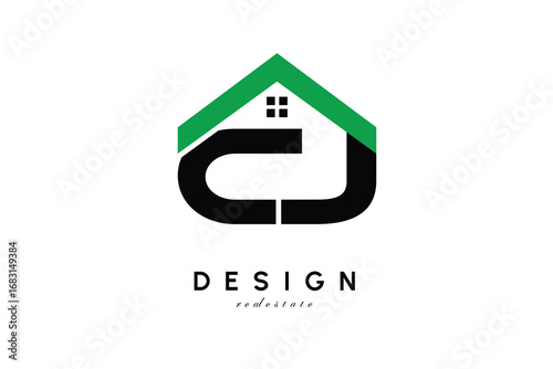 CJ Letter Logo – Green Roof House Monogram for Real Estate & Home Branding