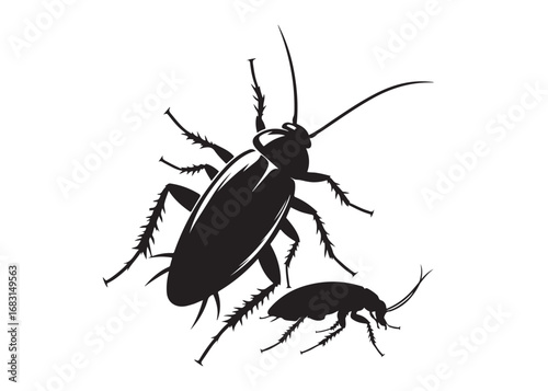 cockroach logo silhouette vector, cockroach silhouette vector illustration, roach silhouette vector logo, silhouette of cockroach insect, cockroach insect logo silhouette vector on white background.