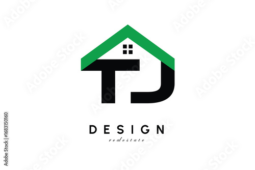 TJ Letter Logo – Green Roof House Monogram for Real Estate & Home Branding