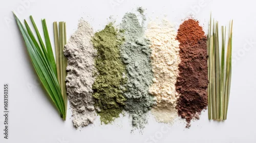 Fototapeta samoprzylepna Natural powders and fronds display