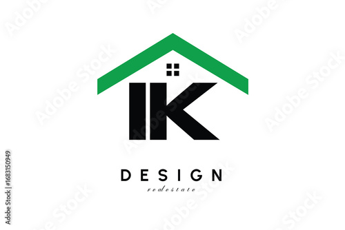 IK Letter Logo – Green Roof House Monogram for Real Estate & Home Branding