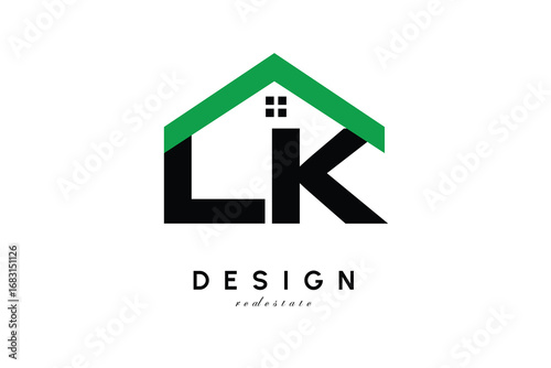 LK Letter Logo – Green Roof House Monogram for Real Estate & Home Branding