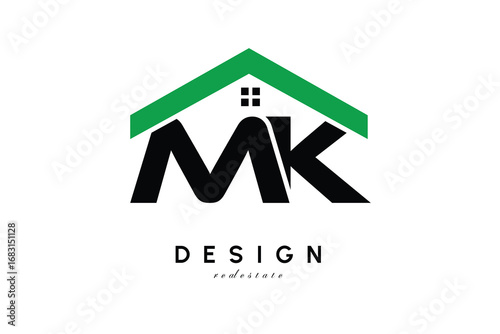 MK Letter Logo – Green Roof House Monogram for Real Estate & Home Branding