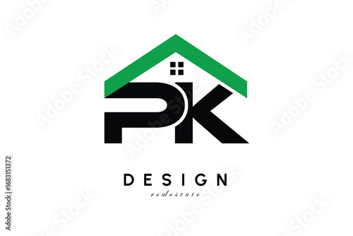 PK Letter Logo – Green Roof House Monogram for Real Estate & Home Branding