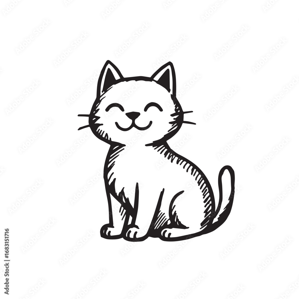 Obraz premium Cat Doodle Black and White Illustration Vector Image Cute Kitten Sketch Line Art Drawing Silhouette