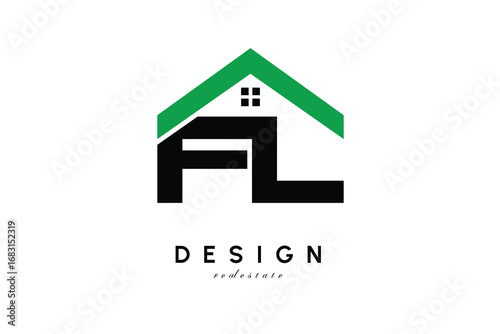 FL Letter Logo – Green Roof House Monogram for Real Estate & Home Branding