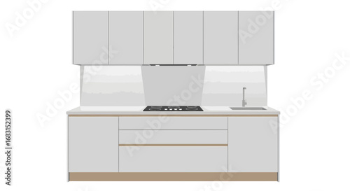 Vector illustration of contemporary kitchen design with white cabinets