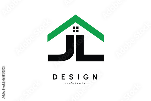 JL Letter Logo – Green Roof House Monogram for Real Estate & Home Branding