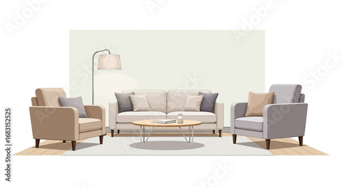 Aesthetic Living Room Illustration with Modern Furniture in a Minimalist Design