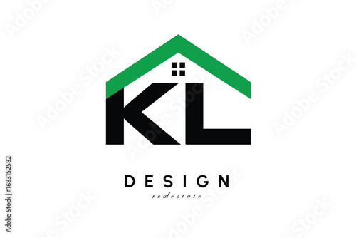 KL Letter Logo – Green Roof House Monogram for Real Estate & Home Branding