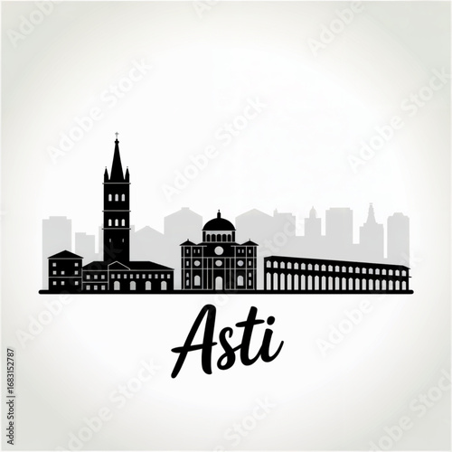 Asti Italy Skyline Silhouette — Historic Piedmont City with Medieval Towers Vector Illustration
