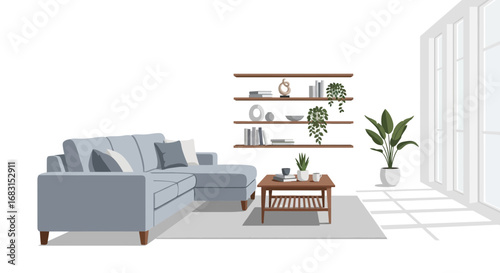 Contemporary Interior Scene Featuring a Sectional Sofa and Minimalist Decor