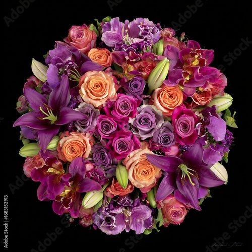 Floral mandala art created roses lilies and orchids symmetrical arrangement in bohemian artistic style