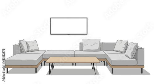 Contemporary Living Room Interior with Minimalist Style Couch and TV Screen