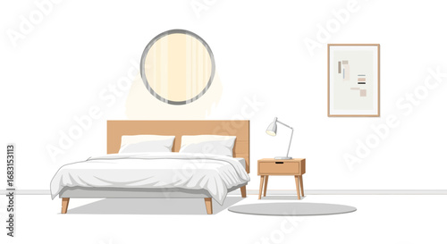 Cozy bedroom interior with minimalist design and calming neutral color palette