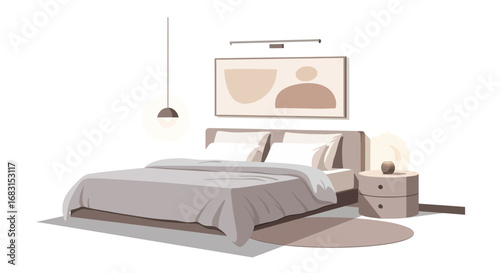 Cozy bedroom interior illustration with modern minimalist design elements