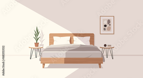 Cozy bedroom interior with natural light and serene decor elements illustration
