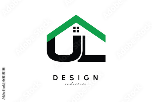 UL Letter Logo – Green Roof House Monogram for Real Estate & Home Branding
