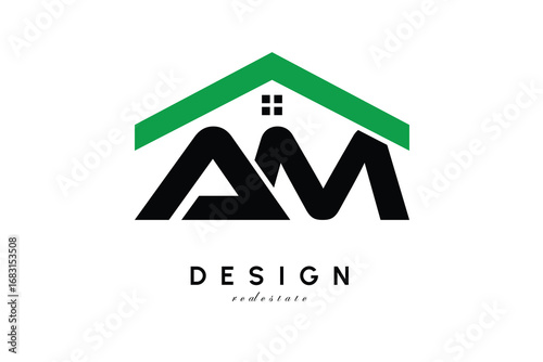 AM Letter Logo – Green Roof House Monogram for Real Estate & Home Branding