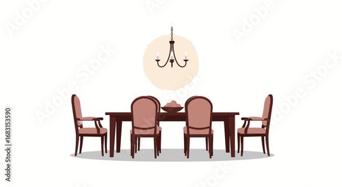 Elegant dining room interior illustration with classic furniture style
