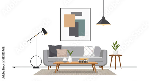 Elegant living room interior with modern decor and stylish furnishing