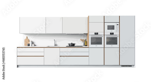 Elegant minimalist kitchen design with built-in appliances and wood accents