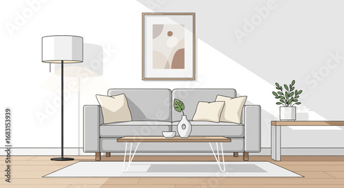 Illustration of a Comfortable Living Room Interior with Natural Light