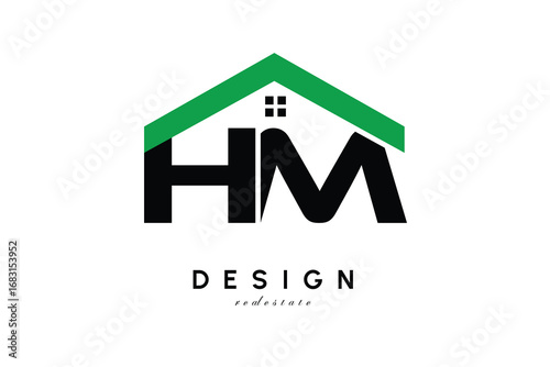 HM Letter Logo – Green Roof House Monogram for Real Estate & Home Branding