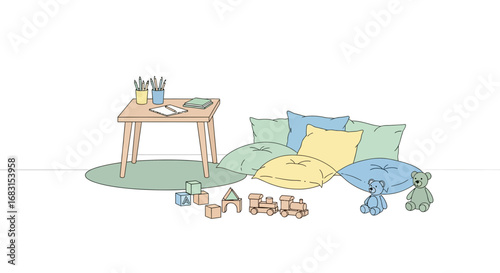 Illustration of a Cozy and Inviting Playroom with Educational Toys