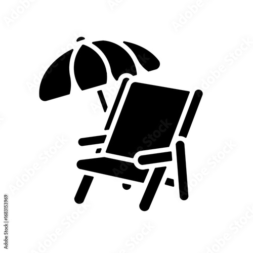 beach chair and umbrella glyph icon
