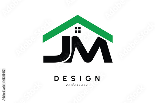 JM Letter Logo – Green Roof House Monogram for Real Estate & Home Branding