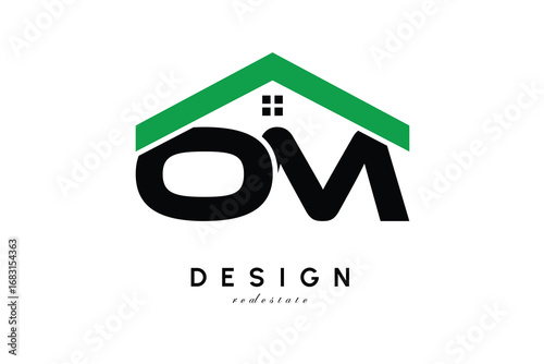 OM Letter Logo – Green Roof House Monogram for Real Estate & Home Branding