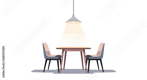 Minimalist dining arrangement under pendant lamp illustration with soft light