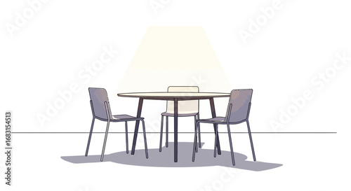 Minimalist dining setup featuring a round table and three chairs design