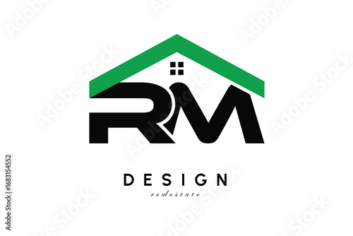 RM Letter Logo – Green Roof House Monogram for Real Estate & Home Branding