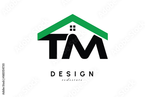 TM Letter Logo – Green Roof House Monogram for Real Estate & Home Branding