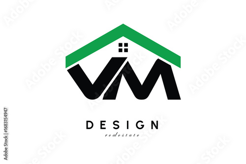 VM Letter Logo – Green Roof House Monogram for Real Estate & Home Branding
