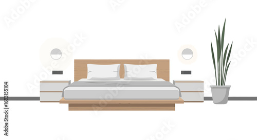 Modern and Minimalist Bedroom Interior Illustration with Plant Accent